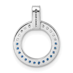 Sterling Silver White and Black Rhodium-plated White and Blue CZ Open Circle Pendant