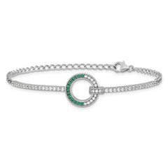 Sterling Silver Rhodium-plated White and Green CZ Open Circle 7.25 inch Bracelet
