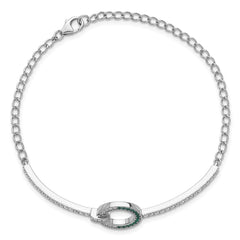 Sterling Silver Rhodium-plated White and Green CZ Open Circle 7.25 inch Bracelet