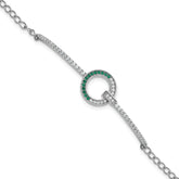 Sterling Silver Rhodium-plated White and Green CZ Open Circle 7.25 inch Bracelet