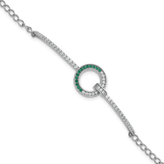Sterling Silver Rhodium-plated White and Green CZ Open Circle 7.25 inch Bracelet