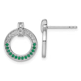 Sterling Silver Rhodium-plated White and Green CZ Open Circle Post Earrings