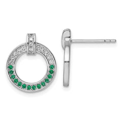 Sterling Silver Rhodium-plated White and Green CZ Open Circle Post Earrings