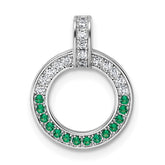 Sterling Silver Rhodium-plated White and Green CZ Open Circle Pendant