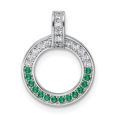 Sterling Silver Rhodium-plated White and Green CZ Open Circle Pendant
