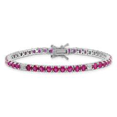 Sterling Silver Rhodium-plated Polished Round Red and White CZ 7 Inch Bracelet