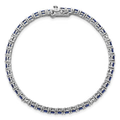 Sterling Silver Rhodium-plated Polished Round Blue and White CZ 7 Inch Bracelet