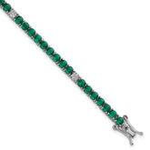 Sterling Silver Rhodium-plated Polished Round Green and White CZ 7 Inch Bracelet