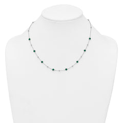 Sterling Silver Rhodium-plated Polished and Beaded Bezel-set Round Green CZ 16 Inch with 2 Inch Extension Necklace