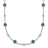 Sterling Silver Rhodium-plated Polished and Beaded Bezel-set Round Green CZ 16 Inch with 2 Inch Extension Necklace