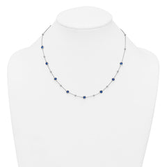 Sterling Silver Rhodium-plated Polished and Beaded Bezel-set Round Blue CZ 16 Inch with 2 Inch Extension Necklace