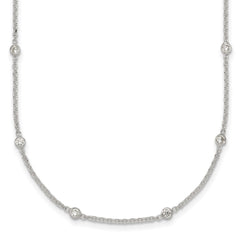 Sterling Silver Polished White CZ 6-Station 16.5 with 1 inch Extension Necklace