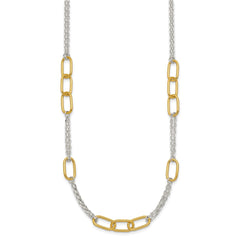 Sterling Silver and Gold-tone Polished Fancy Link and Double Chain 16 inch Necklace
