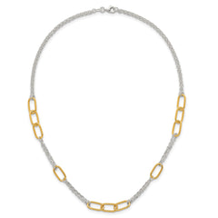 Sterling Silver and Gold-tone Polished Fancy Link and Double Chain 16 inch Necklace