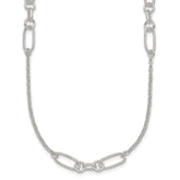 Sterling Silver Polished and Textured Fancy Link and Chain 16 inch Necklace