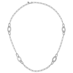 Sterling Silver Rhodium-plated Brushed Fancy Paperclip and Oval Link 24 inch Necklace
