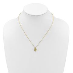 Sterling Silver Gold-tone Polished Mother of Pearl Heart and CZ Cross 14 Inch with 3 Inch Extension Children's Necklace