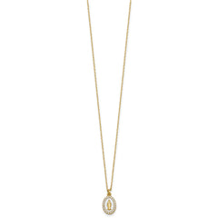 Sterling Silver Gold-plated CZ and White Enamel Miraculous Medal 15.75 inch with 2 inch extender Necklace