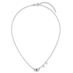 Sterling Silver Polished Blue and White CZ Eye with Beads 16 inch with 2 inch Extension Necklace