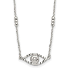 Sterling Silver Polished and Beaded Evil Eye 16.5 inch with 1 inch Extension Necklace