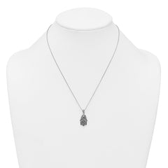 Sterling Silver Rhodium-plated Polished and Oxidized Filigree Hamsa 18 Inch Necklace