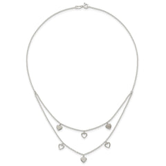 Sterling Silver Polished Double Strand Heart Station 15.75 inch Necklace