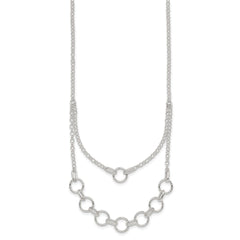 Sterling Silver Polished and Textured Circles Multi-strand 16 inch with 2 inch Extension Necklace