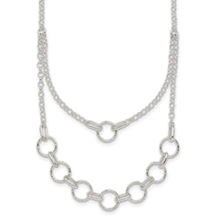 Sterling Silver Polished and Textured Circles Multi-strand 16 inch with 2 inch Extension Necklace