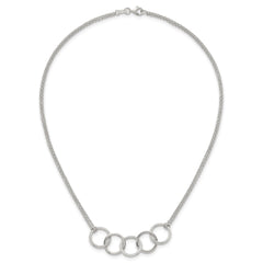 Sterling Silver Polished Textured Double Strand Interlinking Circles 16 inch Necklace