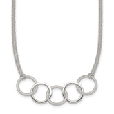 Sterling Silver Polished Textured Double Strand Interlinking Circles 16 inch Necklace