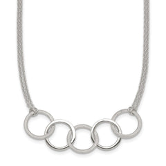 Sterling Silver Polished Textured Double Strand Interlinking Circles 16 inch Necklace