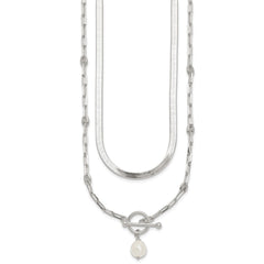 Sterling Silver Polished Baroque White Crystal Pearl Multi-strand 14 inch with 2 inch Extension Necklace