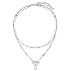 Sterling Silver Polished Baroque White Crystal Pearl Multi-strand 14 inch with 2 inch Extension Necklace