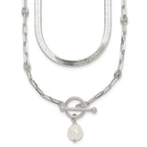 Sterling Silver Polished Baroque White Crystal Pearl Multi-strand 14 inch with 2 inch Extension Necklace