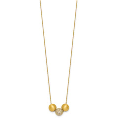 Sterling Silver Gold-Tone Polished and Brushed CZ Beads 16 Inch with 2 Inch Extension Necklace