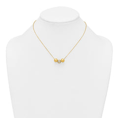 Sterling Silver Gold-Tone Polished and Brushed CZ Beads 16 Inch with 2 Inch Extension Necklace