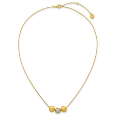 Sterling Silver Gold-Tone Polished and Brushed CZ Beads 16 Inch with 2 Inch Extension Necklace