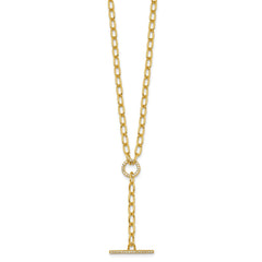 Sterling Silver Gold-tone Polished CZ Paperclip Lariat 17 Inch Necklace