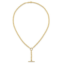 Sterling Silver Gold-tone Polished CZ Paperclip Lariat 17 Inch Necklace