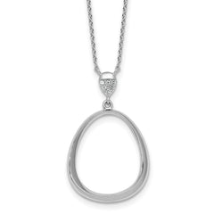 Sterling Silver Rhodium-plated Polished CZ Rounded Teardrop 17.5 Inch Necklace