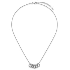 Sterling Silver Rhodium-plated Five Moveable CZ Rings 18 inch with 2 inch Extension Necklace