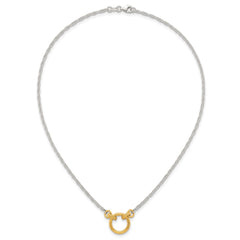 Sterling Silver with Gold-tone Polished and Textured Circle 16 inch Link Necklace