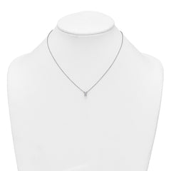 Sterling Silver Rhodium-plated Polished Emerald-cut CZ 16 Inch with 1.75 Inch Extension Necklace