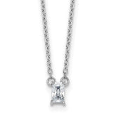 Sterling Silver Rhodium-plated Polished Emerald-cut CZ 16 Inch with 1.75 Inch Extension Necklace
