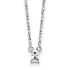 Sterling Silver Rhodium-plated Polished Emerald-cut CZ 16 Inch with 1.75 Inch Extension Necklace