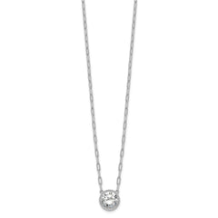 Sterling Silver Rhodium-plated Polished Round CZ with Paperclip Chain 16 inch with 2 inch Extension Necklace