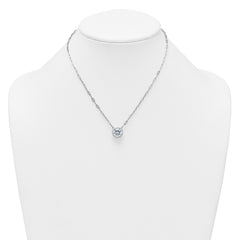 Sterling Silver Rhodium-plated Polished Round CZ with Paperclip Chain 16 inch with 2 inch Extension Necklace