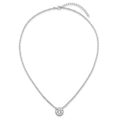 Sterling Silver Rhodium-plated Polished Round CZ with Paperclip Chain 16 inch with 2 inch Extension Necklace