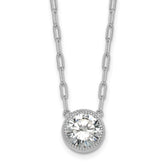 Sterling Silver Rhodium-plated Polished Round CZ with Paperclip Chain 16 inch with 2 inch Extension Necklace