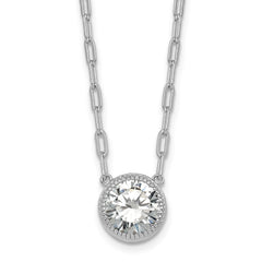 Sterling Silver Rhodium-plated Polished Round CZ with Paperclip Chain 16 inch with 2 inch Extension Necklace